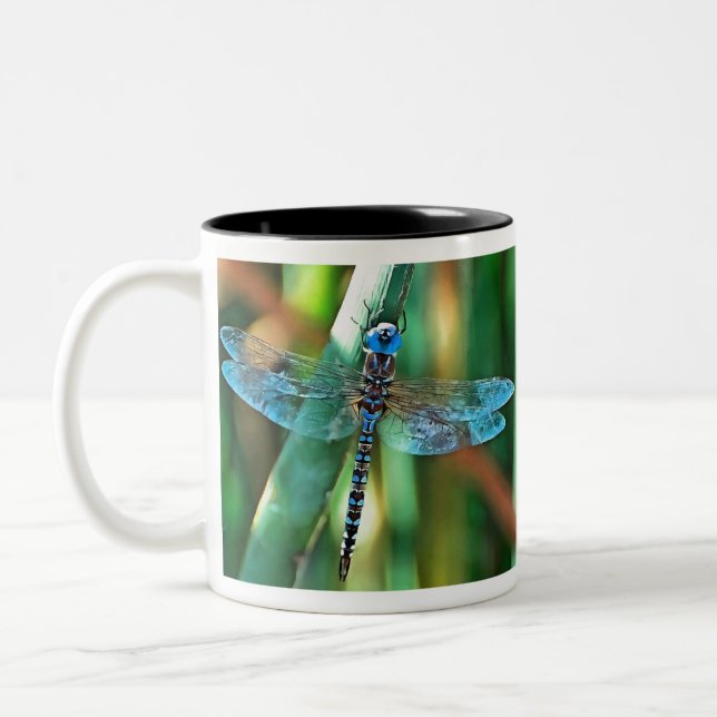 Fantasy Dragonfly in Turquise and Black Två-Tonad Mugg (Vänster)