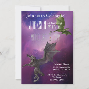 Fantasy Drak Magi Rymd Galax Födelsedagsfest Inbjudningar
