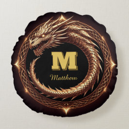 🐉 Fantasy Drak Ring Ram Custom Initial Märke Rund Kudde