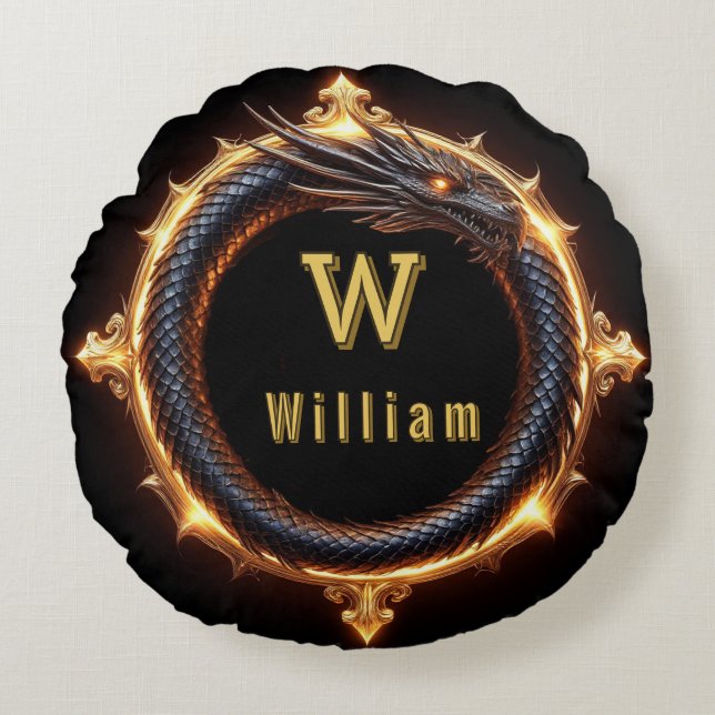 ✨ Fantasy Drakon Anpassad Namn Ring Rund Kudde (Framsidan)