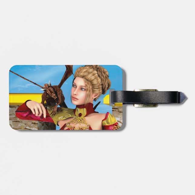 Fantasy Drakprinsessa Digital Konst Bagagebricka (Baksida Vågrät)