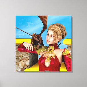 Fantasy Drakprinsessa Digital Konst Canvastryck