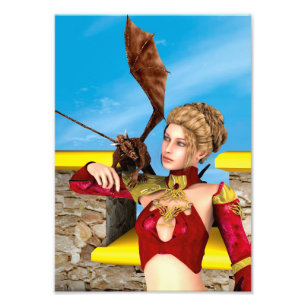 Fantasy Drakprinsessa Digital Konst Fototryck