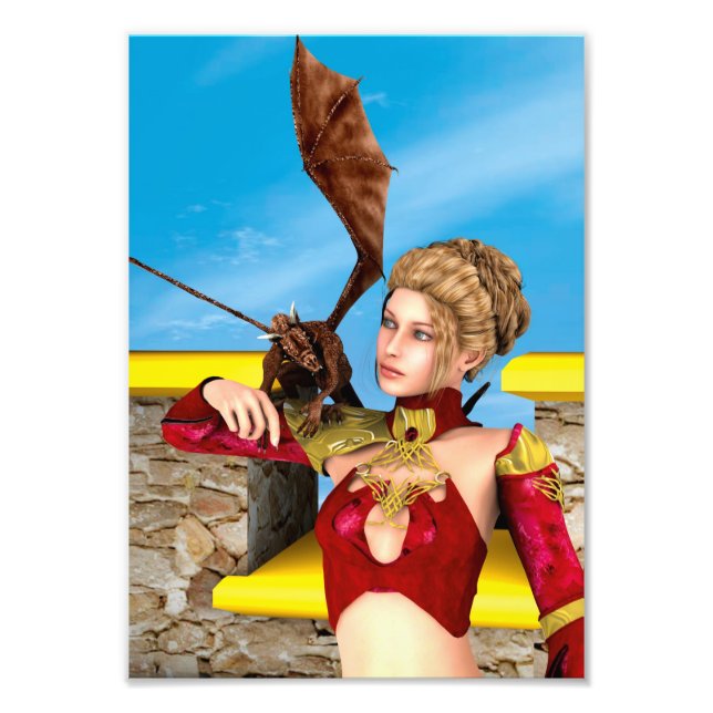 Fantasy Drakprinsessa Digital Konst Fototryck (Framsidan)