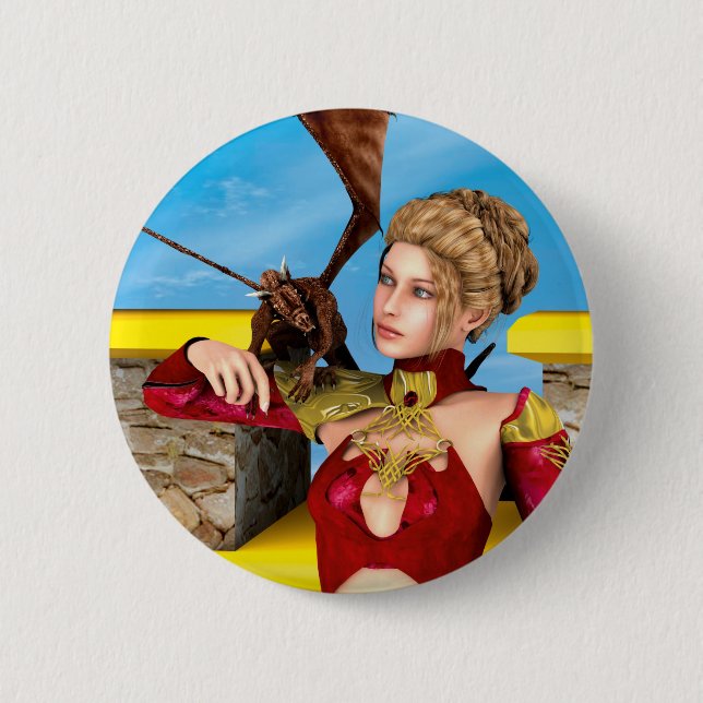 Fantasy Drakprinsessa Digital konst Knapp (Framsida)