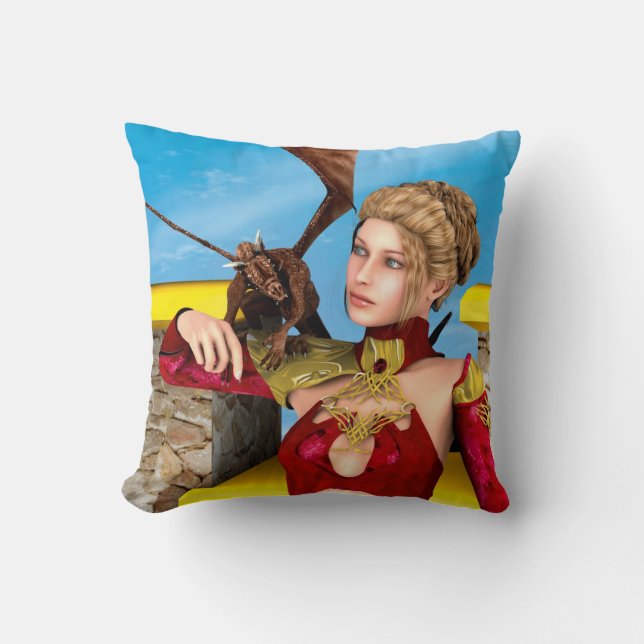 Fantasy Drakprinsessa Digital konst Kudde (Framsida)