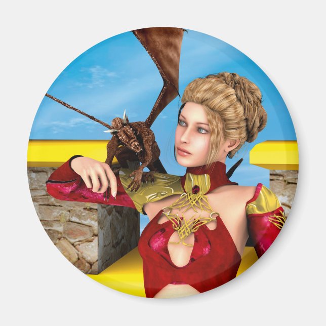 Fantasy Drakprinsessa Digital Konst Magnet (Framsidan)