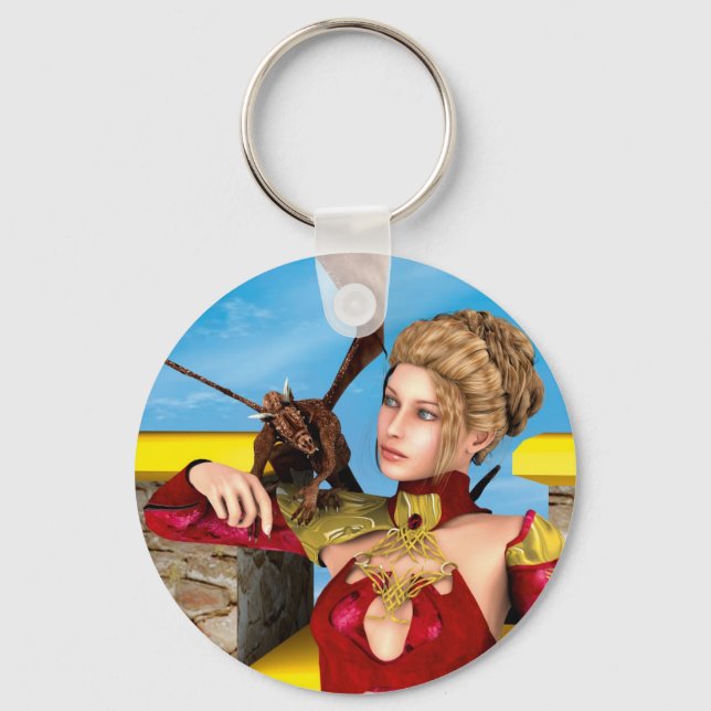 Fantasy Drakprinsessa Digital Konst Nyckelring (Framsida)