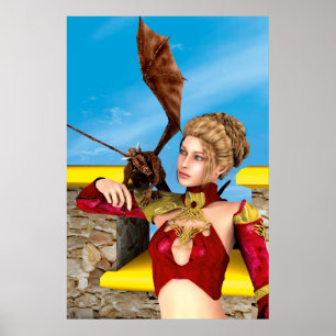 Fantasy Drakprinsessa Digital Konst Poster