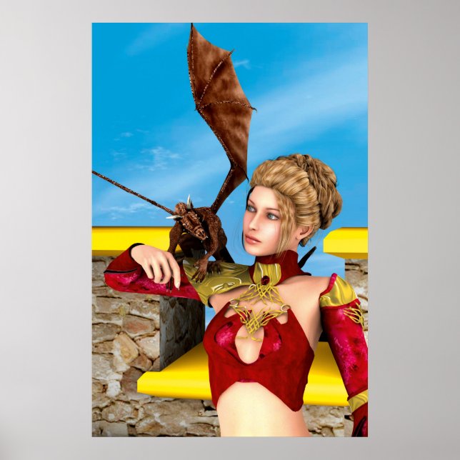 Fantasy Drakprinsessa Digital Konst Poster (Framsidan)