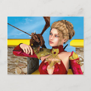 Fantasy Drakprinsessa Digital Konst Vykort