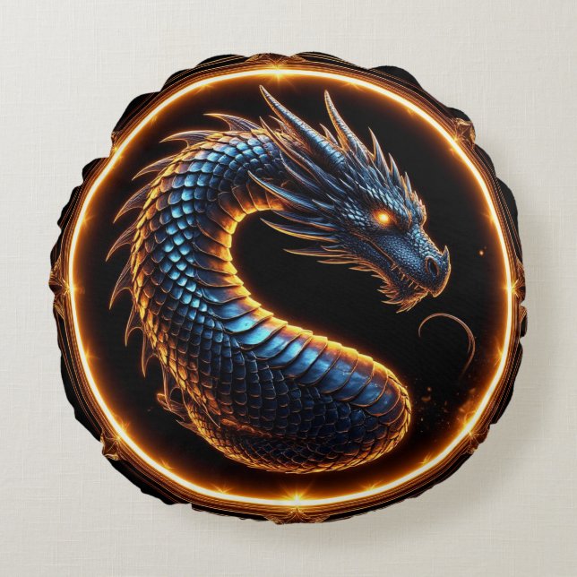 ✨ Fantasy Drakrygg Ringram Emblem ✨ Rund Kudde (Framsidan)
