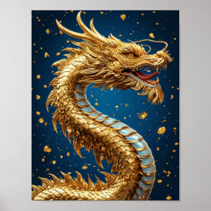 Fantasy Drakväggdekoration Guld Drakon Poster