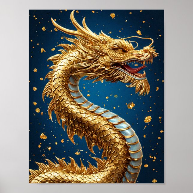Fantasy Drakväggdekoration Guld Drakon Poster (Framsidan)