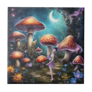Fantasy Dream World Fairy and Mushroom Kakelplatta