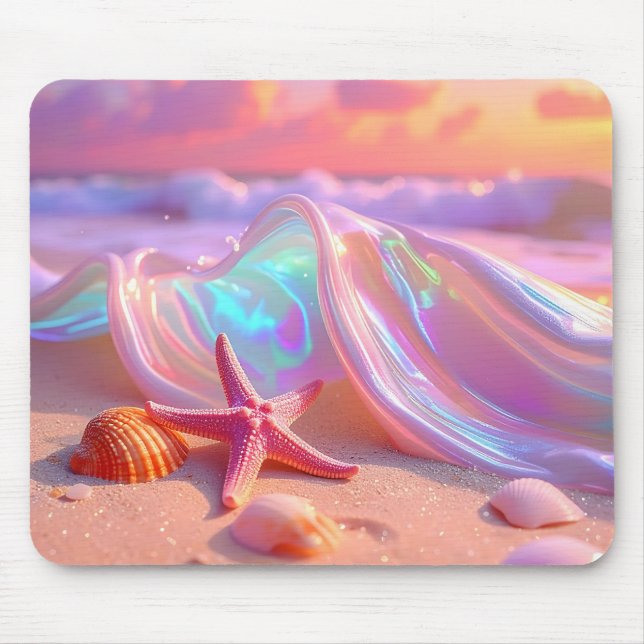 Fantasy Drömstrand Med Vacker Rosa Sjöstjärna  Musmatta (Framsidan)