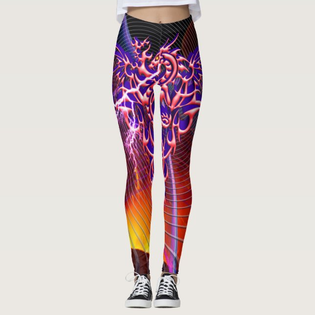 Fantasy Eldsprudande Drakar Leggings (Framsida)