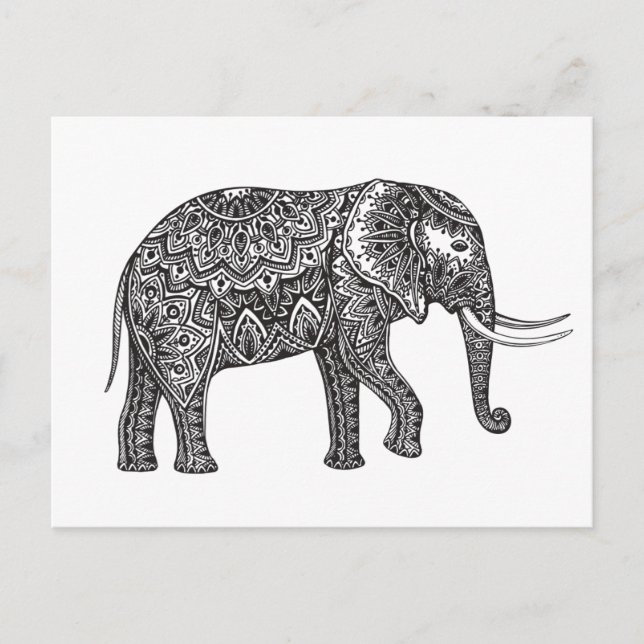 Fantasy Elephant Doodle Vykort (Framsida)