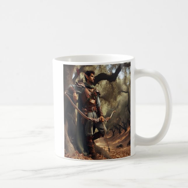 Fantasy Elf Archer Resting in Enchanted Oak Forest Kaffemugg (Höger)