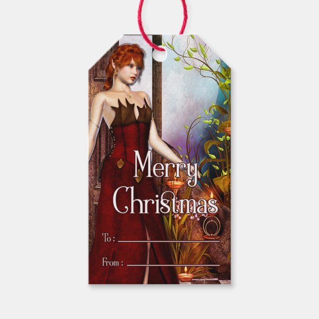Fantasy Elf God jul Gift Märkre v1 Presentetikett (Framsidan)