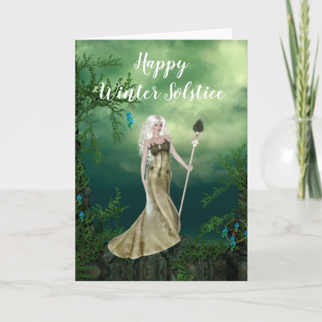 Fantasy Elf med personalens Winter Solstice Card Kort (Framsida)
