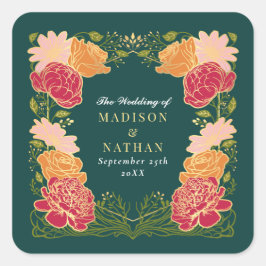 Fantasy Enchanted Blommigt Garden Wedding Fyrkantigt Klistermärke
