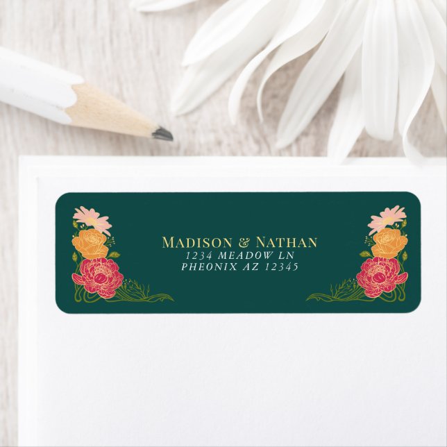 Fantasy Enchanted Blommigt Garden Wedding Returadress Etikett (Insitu)
