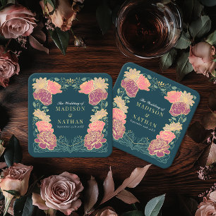 Fantasy Enchanted Blommigt Garden Wedding Underlägg Papper Kvadrat