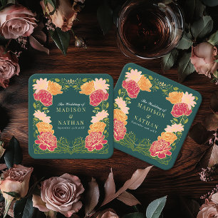 Fantasy Enchanted Blommigt Garden Wedding Underlägg Papper Kvadrat