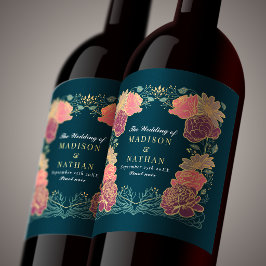 Fantasy Enchanted Blommigt Garden Wedding Vinflaska Etikett