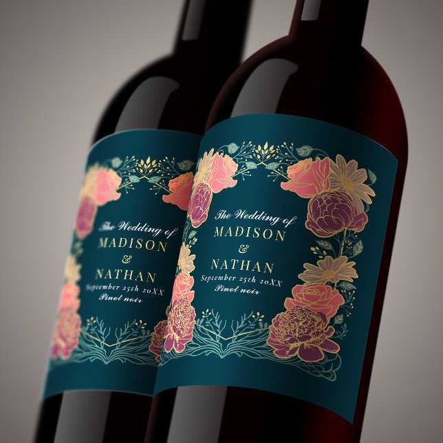 Fantasy Enchanted Blommigt Garden Wedding Vinflaska Etikett (Skapare uppladdad)