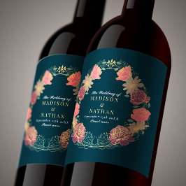 Fantasy Enchanted Blommigt Garden Wedding Vinflaska Etikett