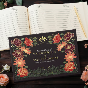 Fantasy Enchanted Red Blommigt Garden Wedding Gästböcker