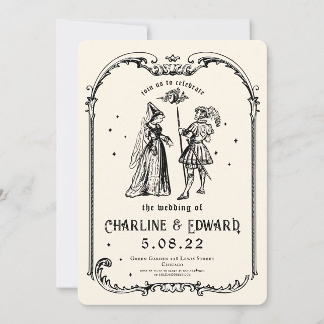 Fantasy Engraking Art Medieval Bröllop Inbjudningar (Framsida)