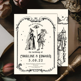 Fantasy Engraking Art Medieval Bröllop Inbjudningar