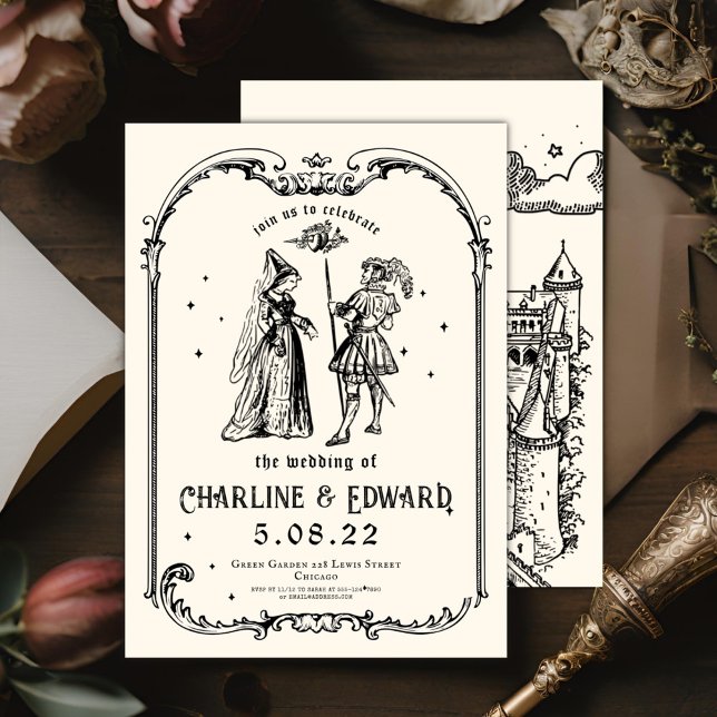 Fantasy Engraking Art Medieval Bröllop Inbjudningar (Skapare uppladdad)