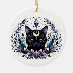Fantasy Esoteric Crystal Black Cat Julgransprydnad Keramik