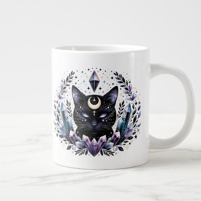 Fantasy Esoteric Crystal Black Cat Jumbo Mugg (Höger)