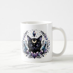 Fantasy Esoteric Crystal Black Cat Kaffemugg