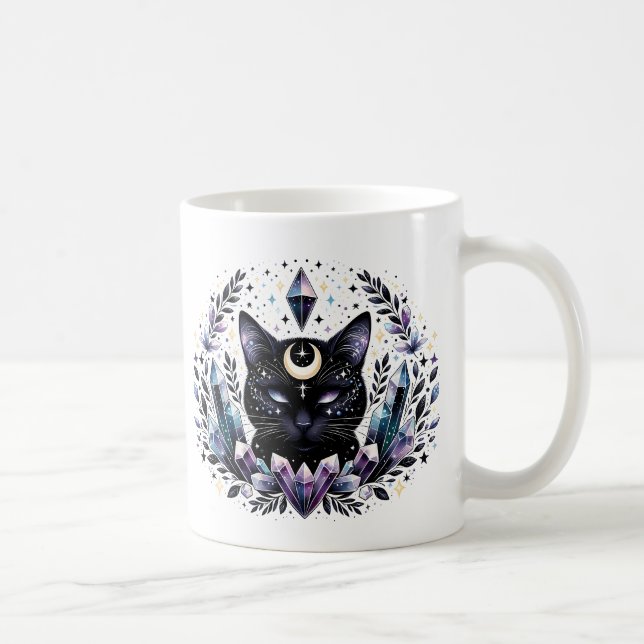 Fantasy Esoteric Crystal Black Cat Kaffemugg (Höger)