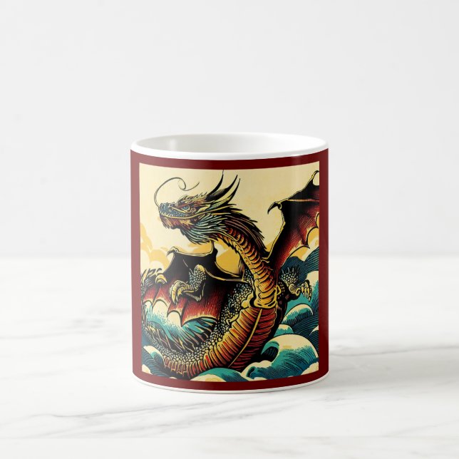 Fantasy European Dragon - Woodcut 2 Kaffemugg (Center)
