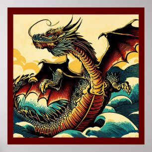 Fantasy European Dragon - Woodcut 2 Poster