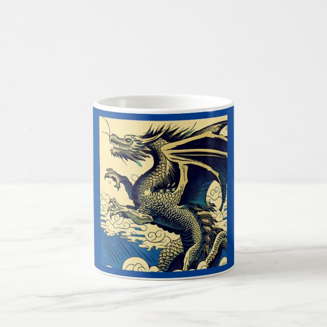 Fantasy European Dragon - Woodcut 3 Kaffemugg (Center)