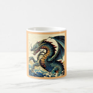 Fantasy European Dragon - Woodcut 4 Kaffemugg