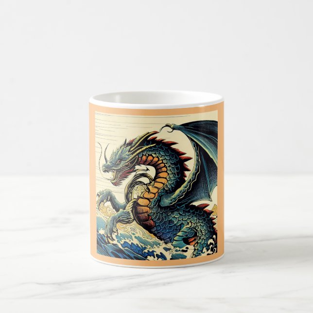 Fantasy European Dragon - Woodcut 4 Kaffemugg (Center)