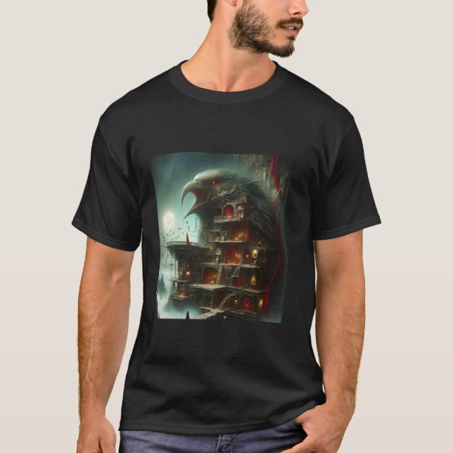 Fantasy Fågelhus Bibliotek T Shirt (Framsida)