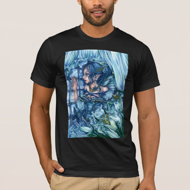 Fantasy Fairy Anime Girl Victorian Blue T Shirt (Framsida)