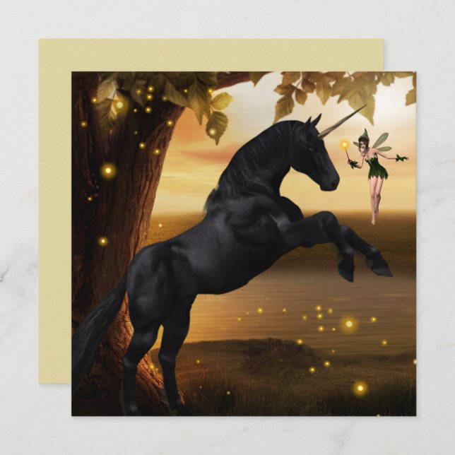 Fantasy Fairy & Black Unicorn (Fram/baksida)
