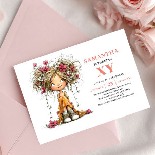 Fantasy Fairy Girl 4-års födelsedagsinbjudan Rosa Inbjudningar