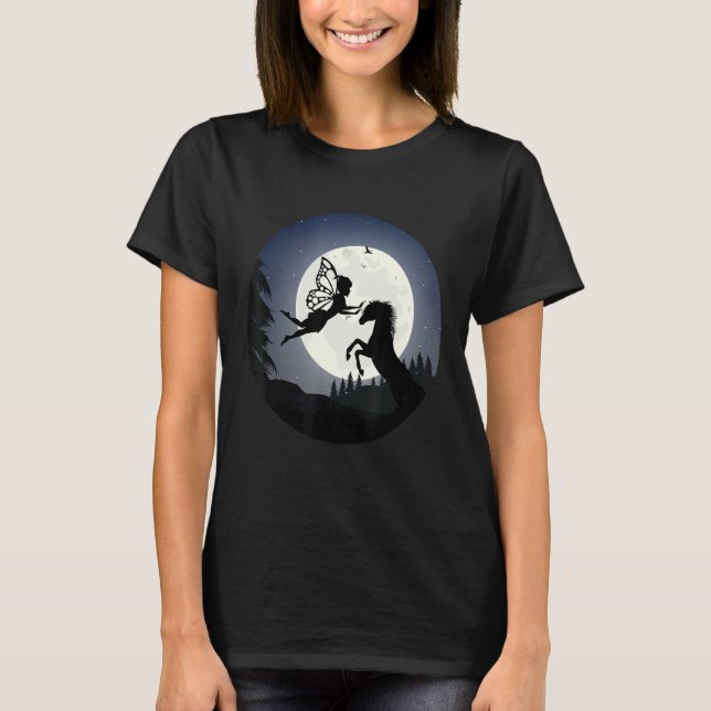 Fantasy Fairy Horse under fullt månljus T Shirt (Framsida)